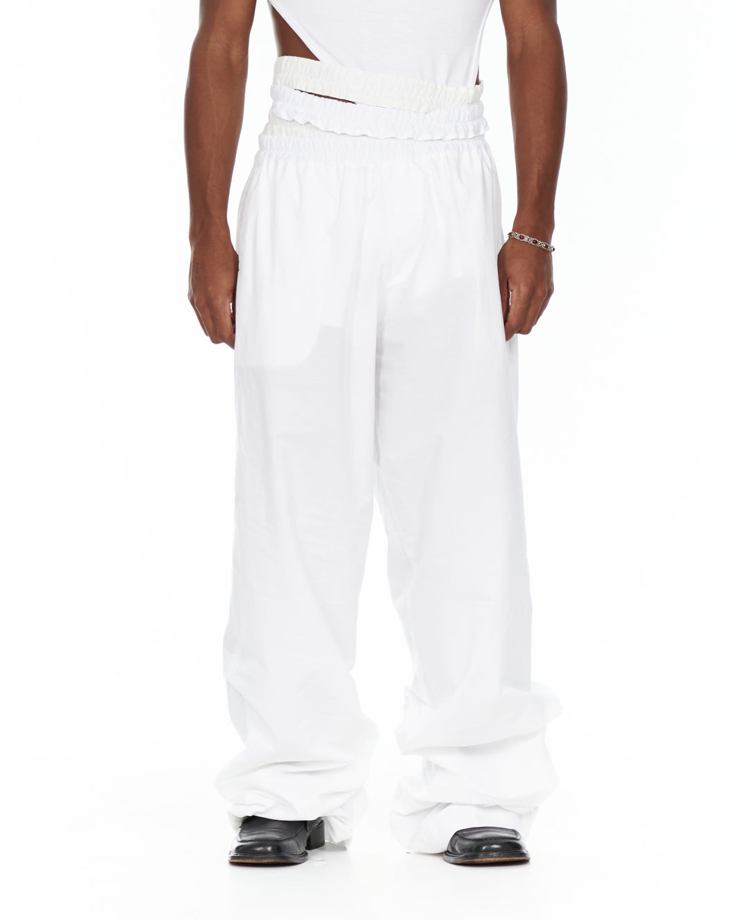 White Double Waistband Pants