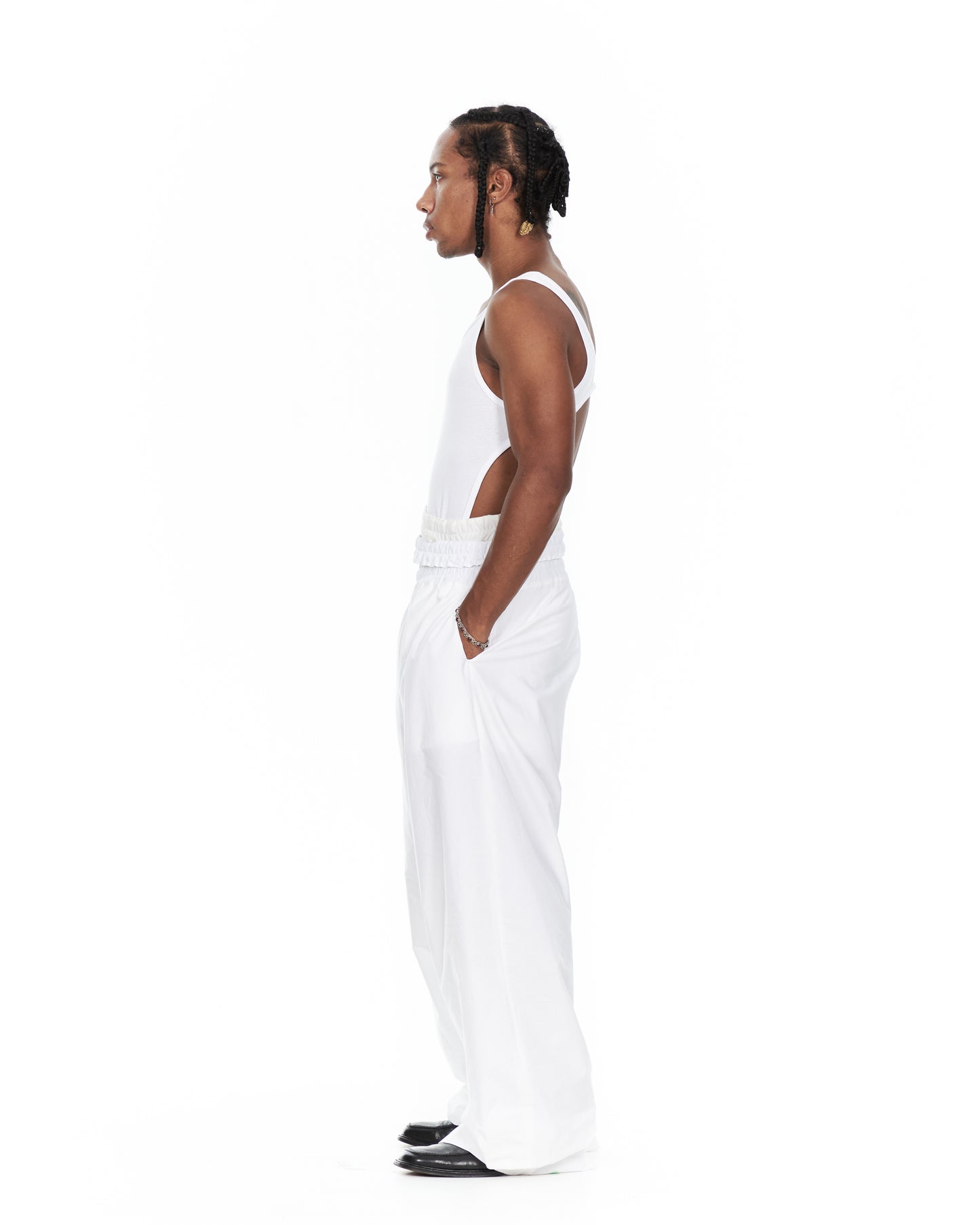White Double Waistband Pants