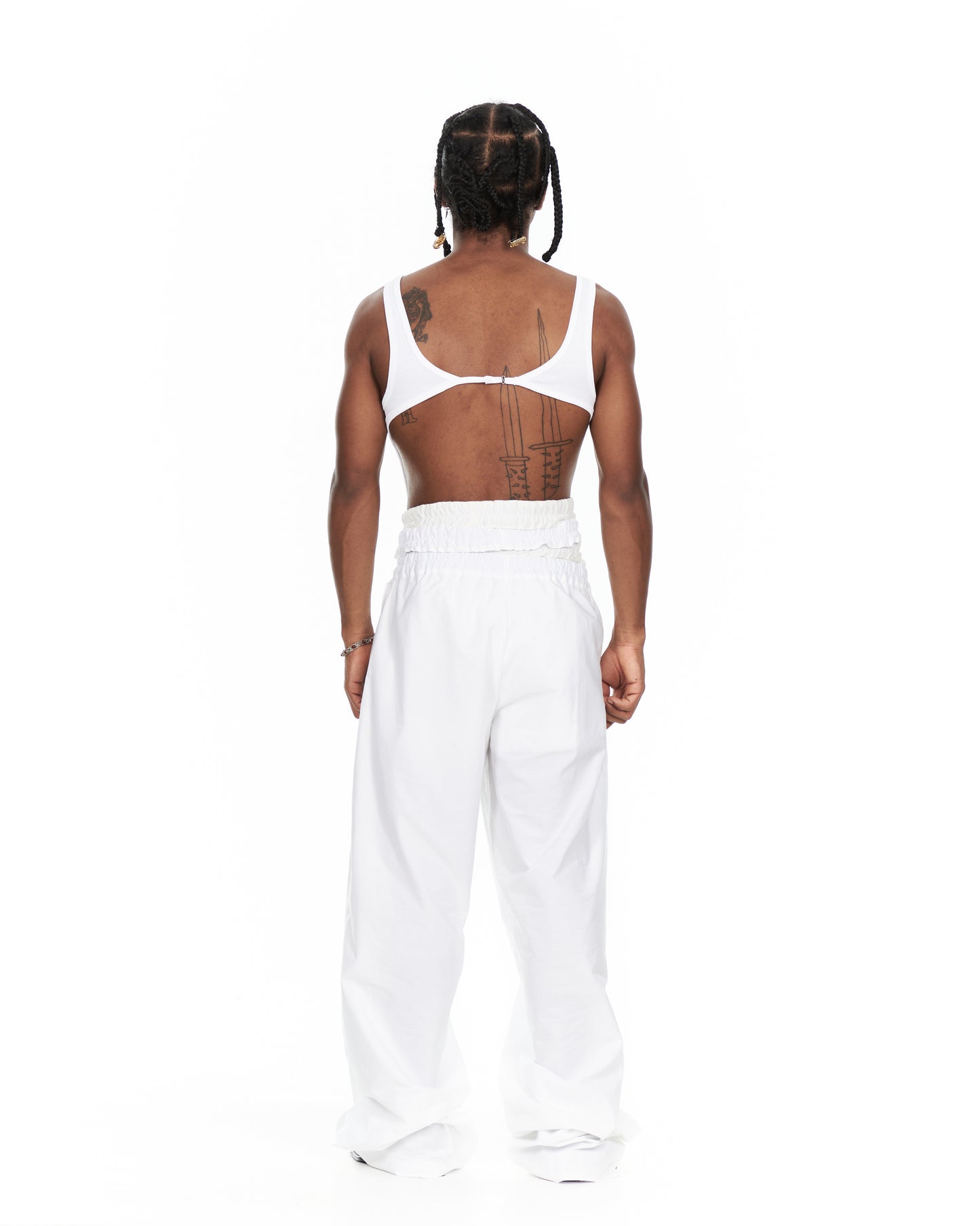 White Double Waistband Pants