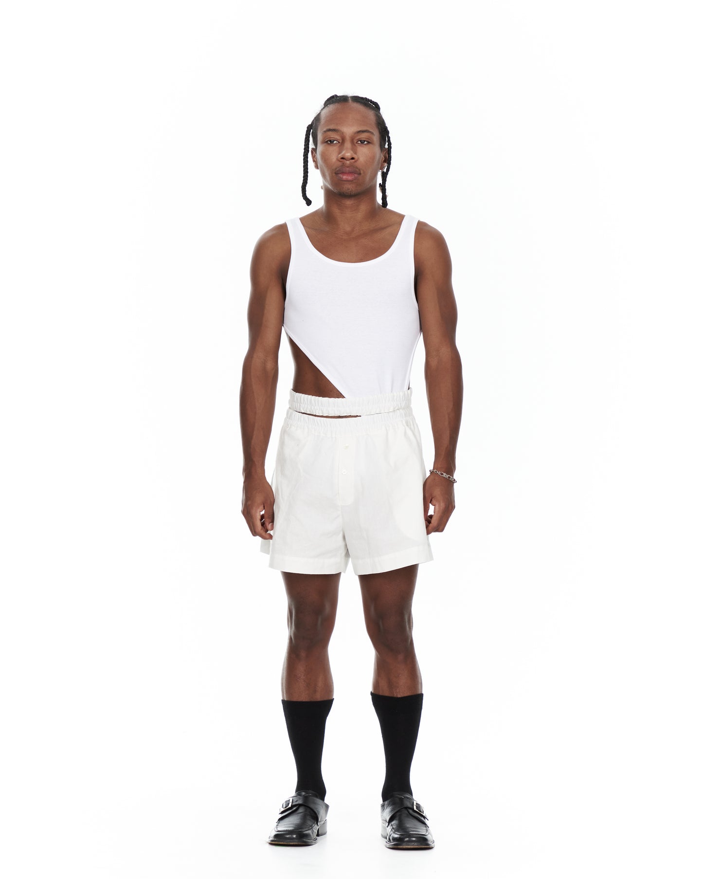 White Double Waistband Shorts