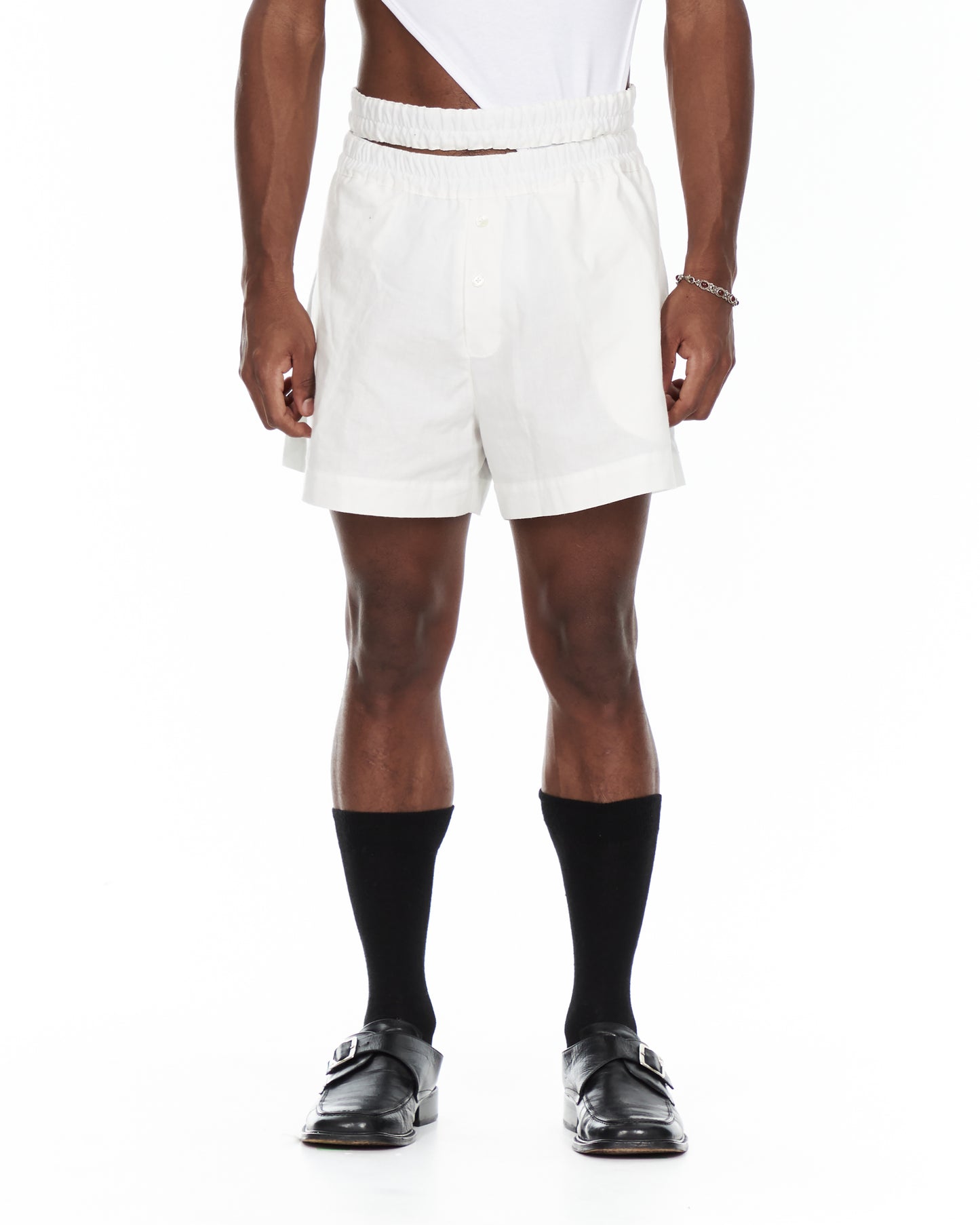 White Double Waistband Shorts