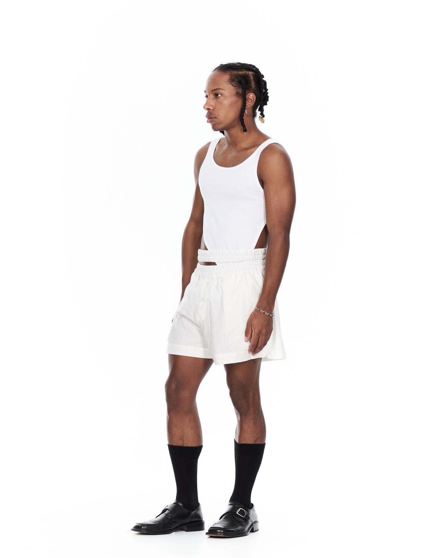 White Double Waistband Shorts
