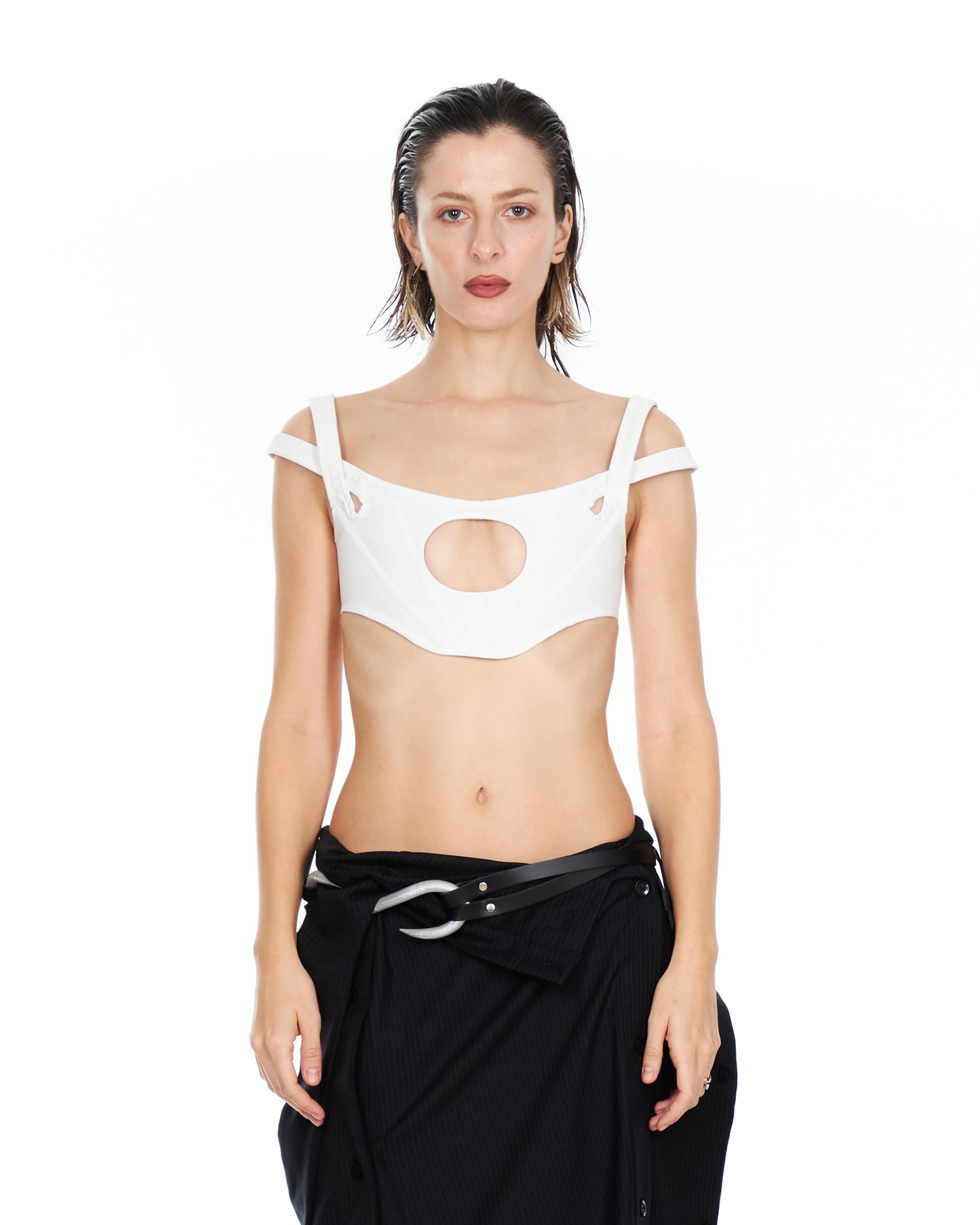 White Double Strap Corset with Cut Out