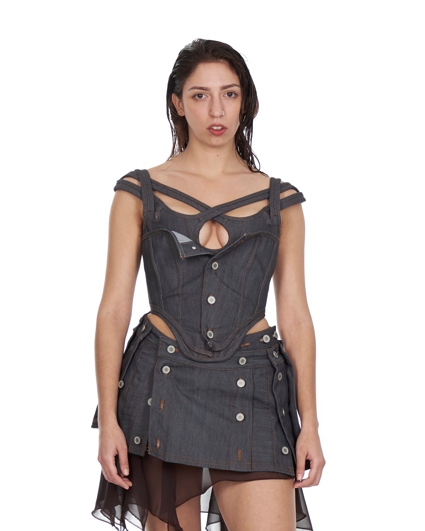 Tripple Strap Denim Corset with front panel