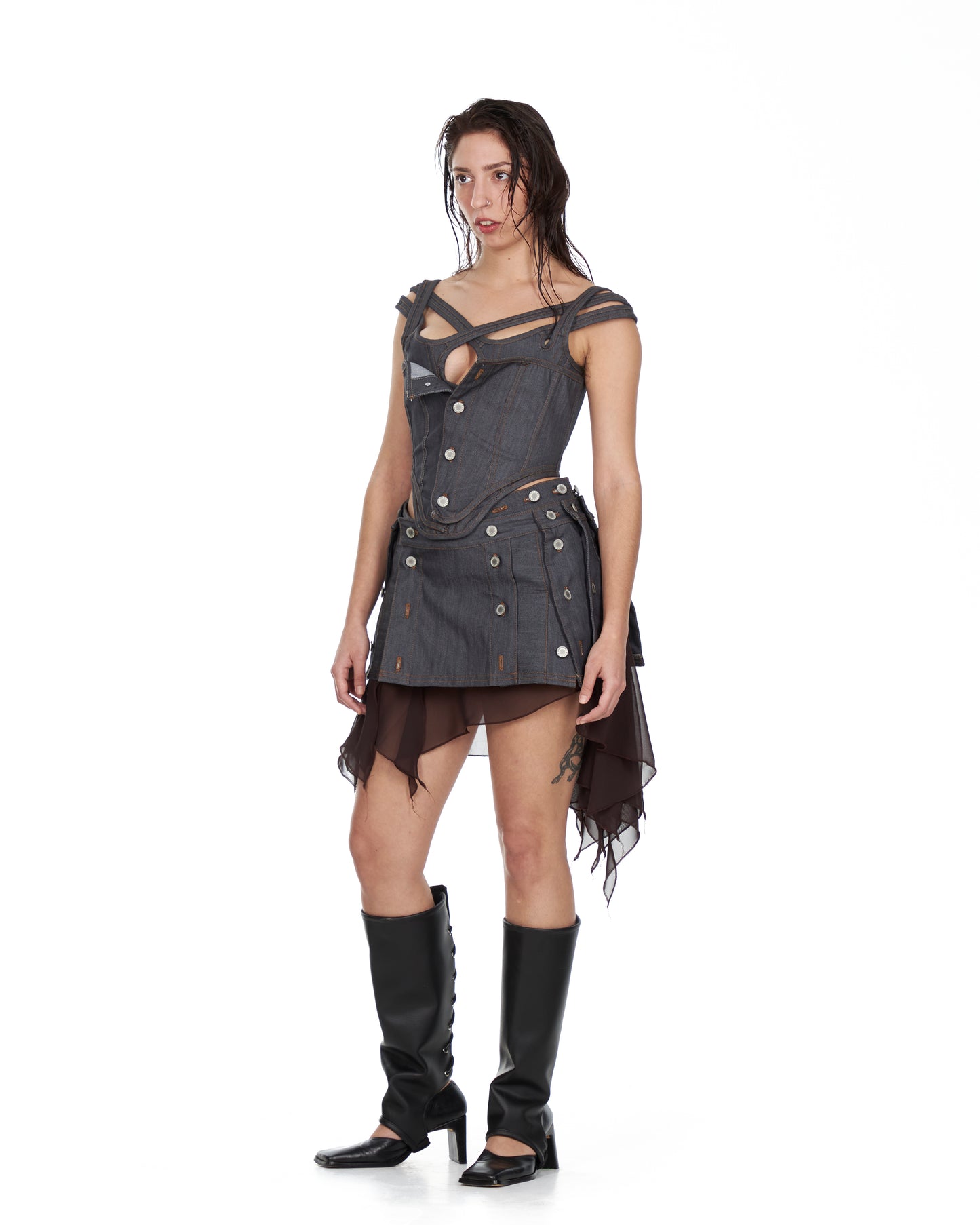 Tripple Strap Denim Corset with front panel