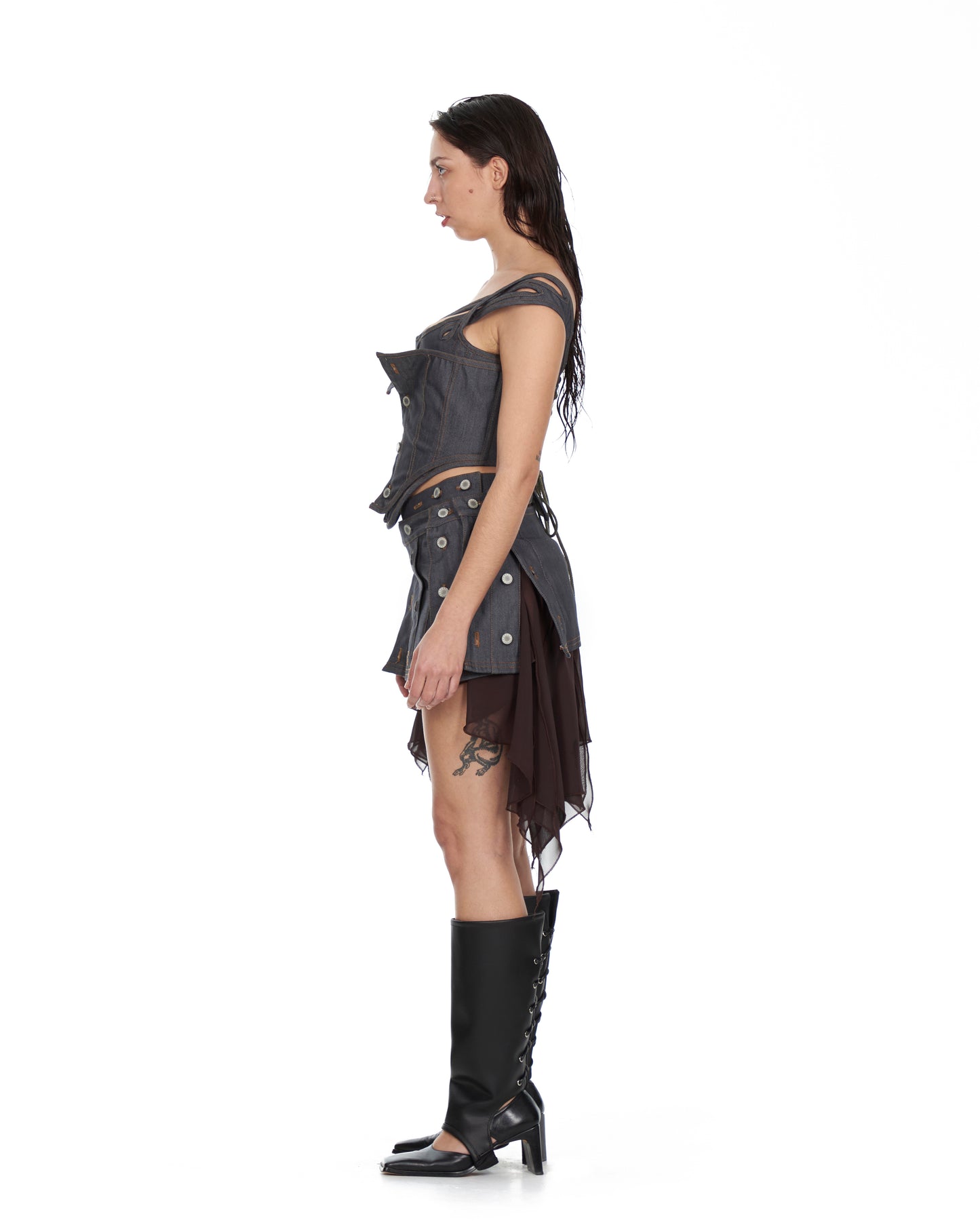 Tripple Strap Denim Corset with front panel