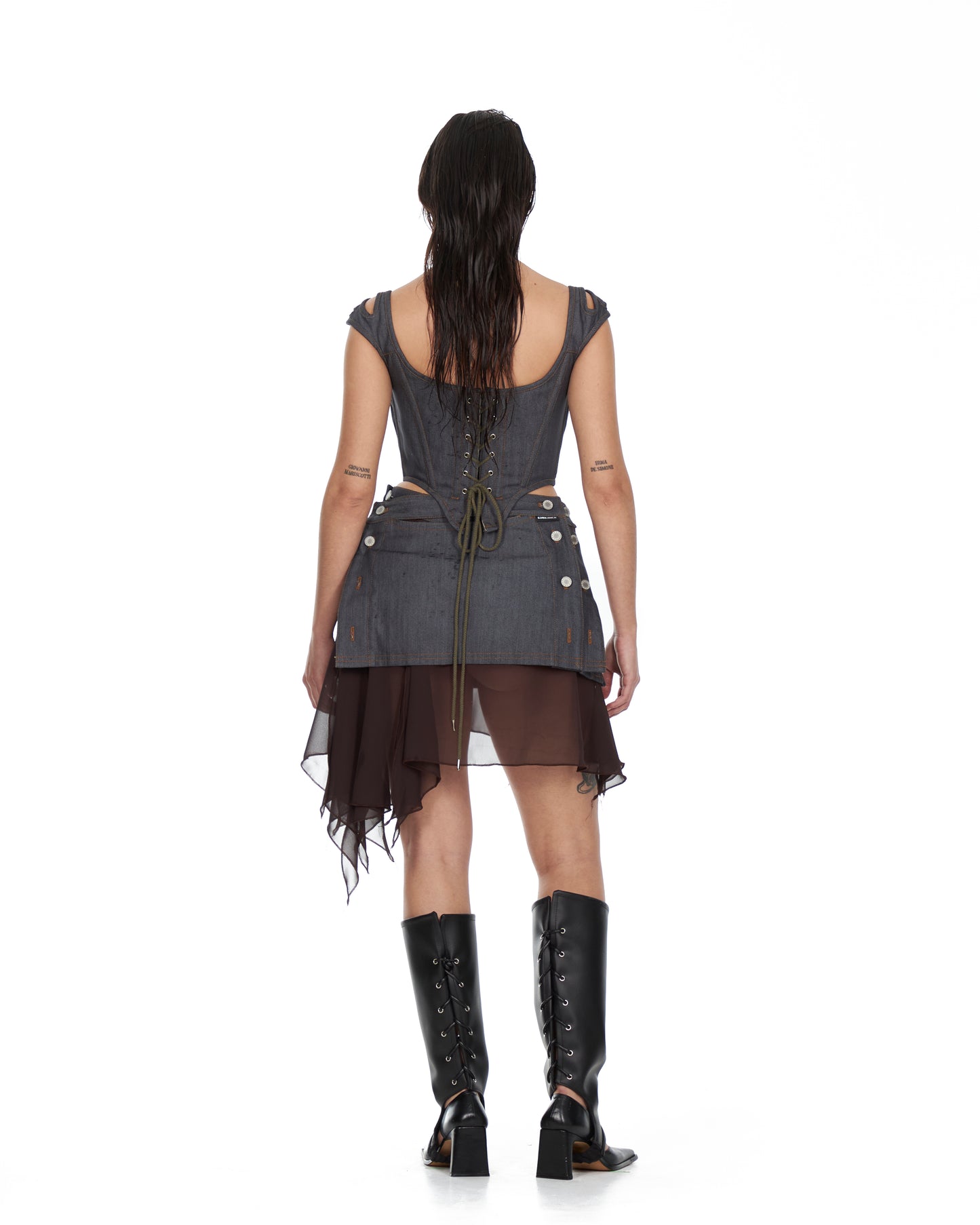 Tripple Strap Denim Corset with front panel