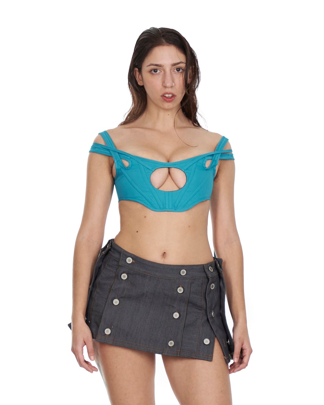 Blue Double Strap Corset with Cut Out