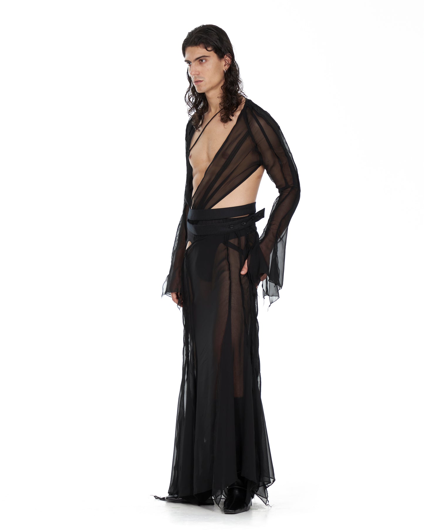 Double Waistband Black Skirt