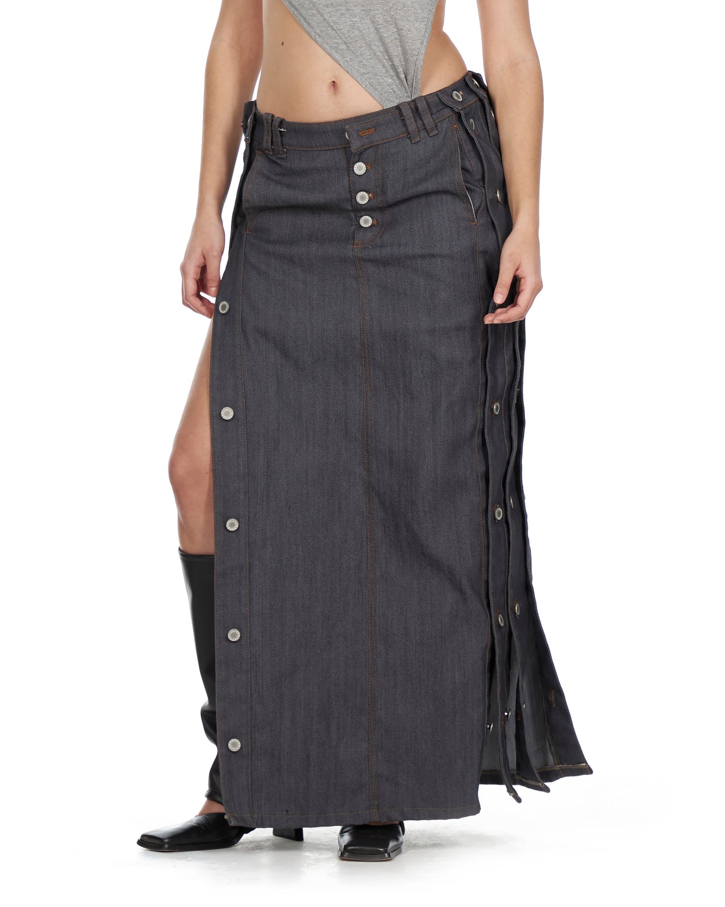 Long Denim Puzzle Skirt