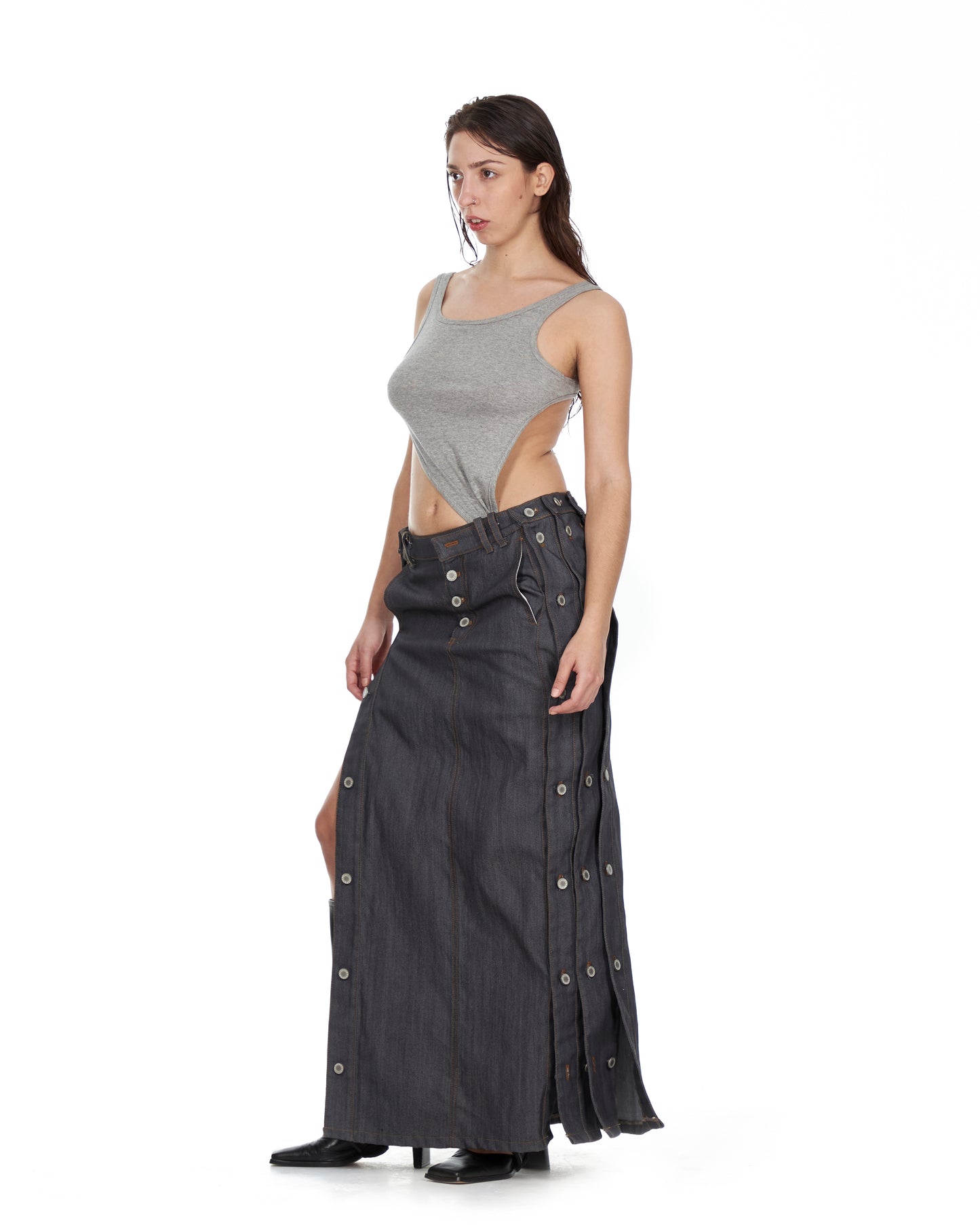 Long Denim Puzzle Skirt