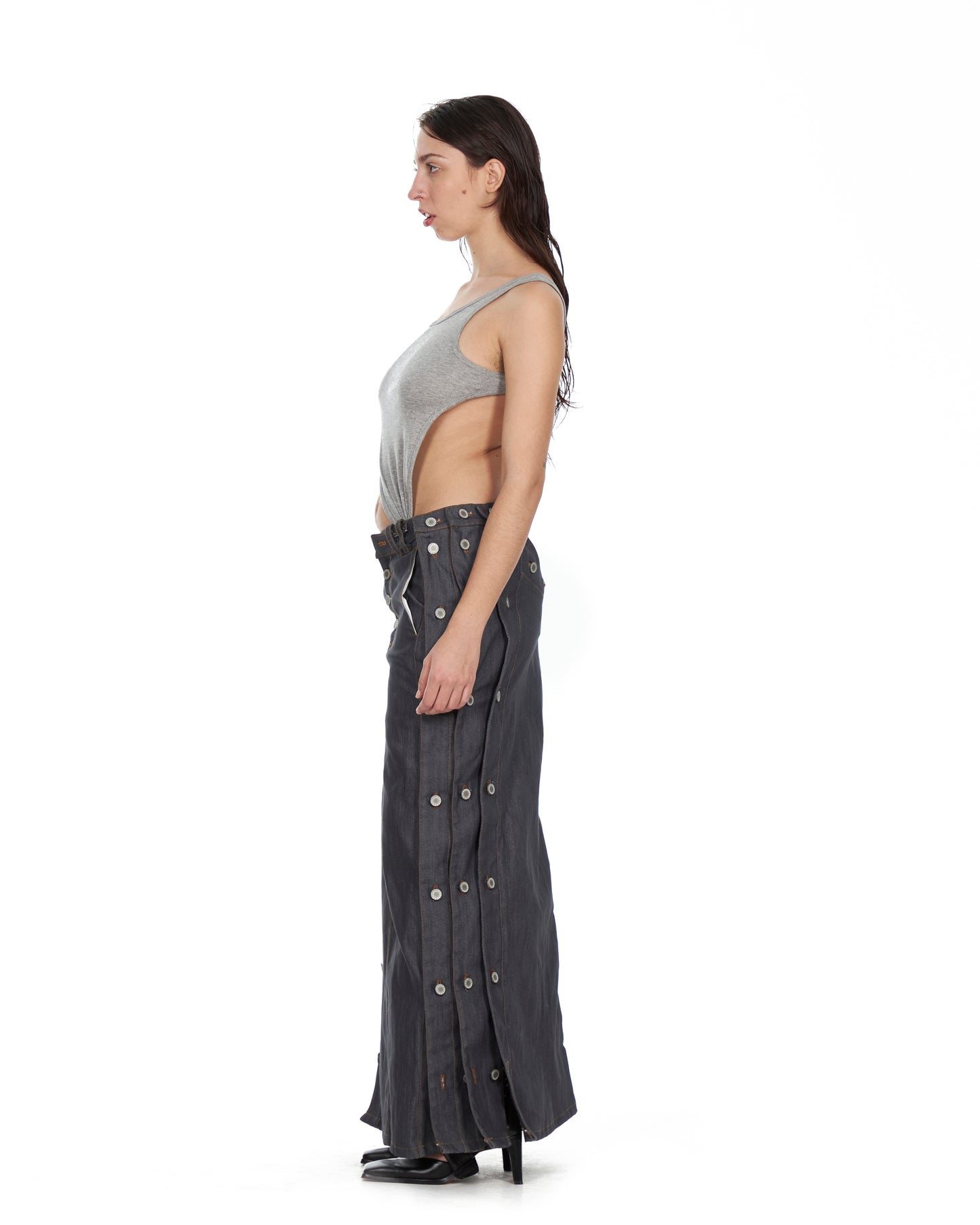 Long Denim Puzzle Skirt