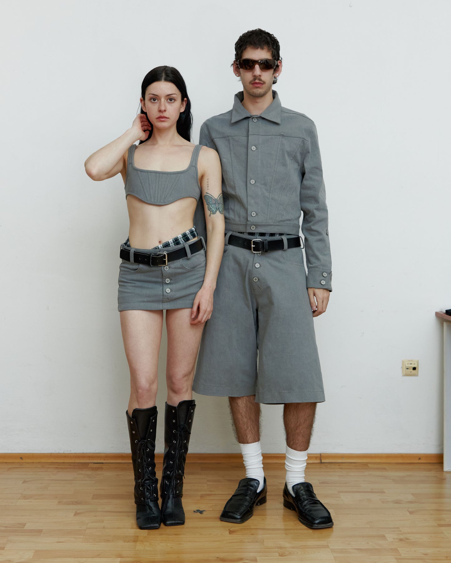 Grey Mini Skirt with exposed butt