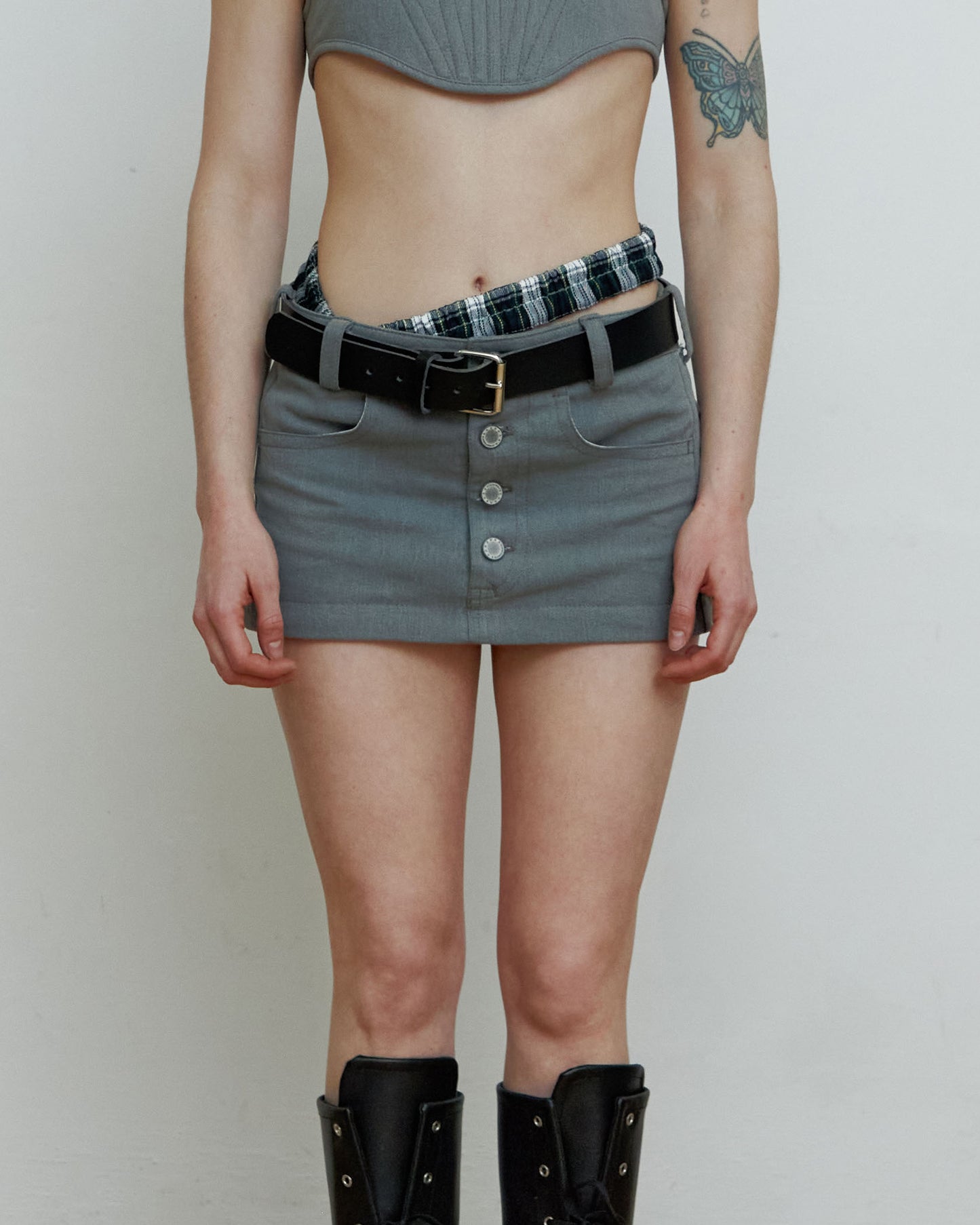 Grey Mini Skirt with exposed butt