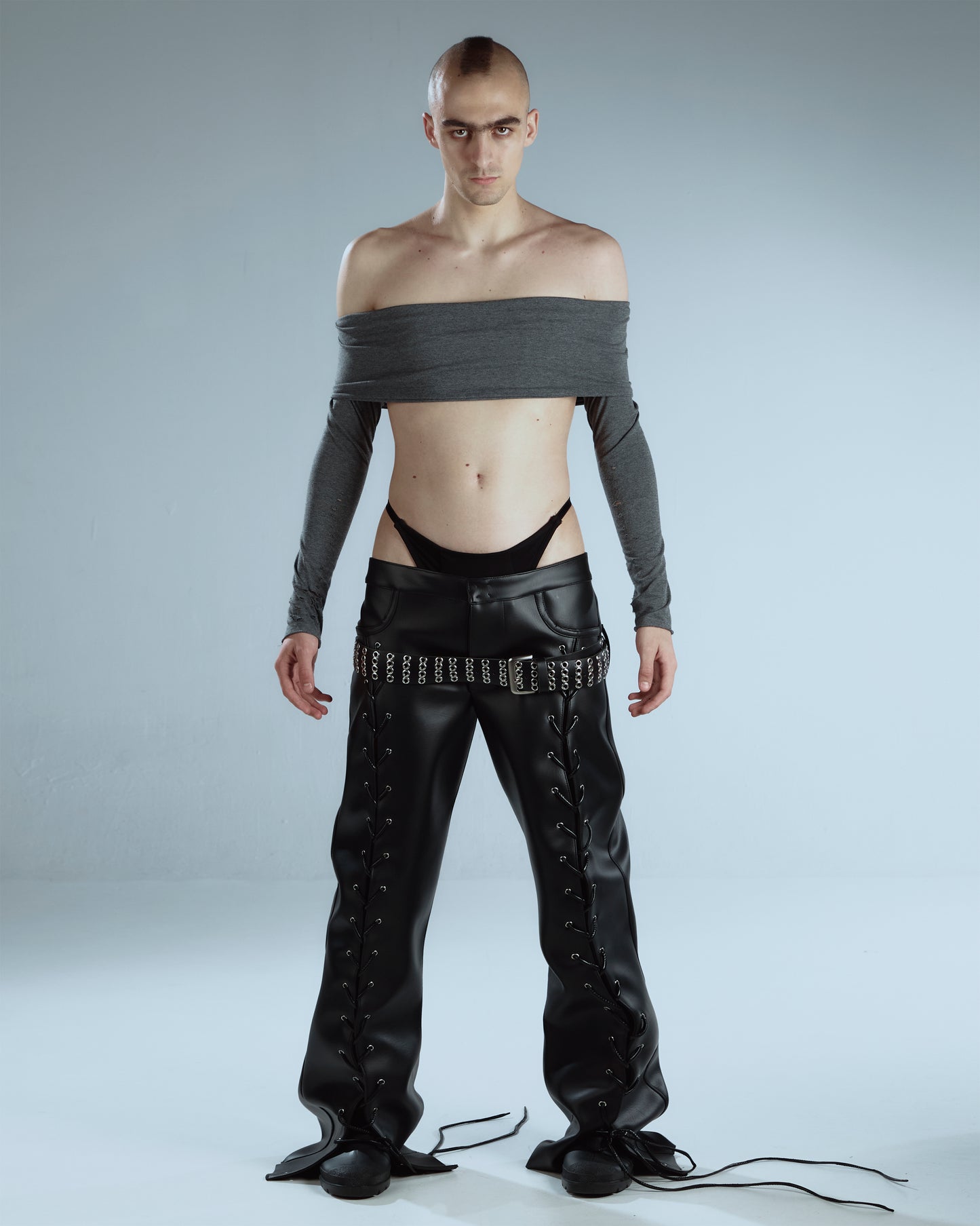 Bandeau Grey Top With Long Sleeves