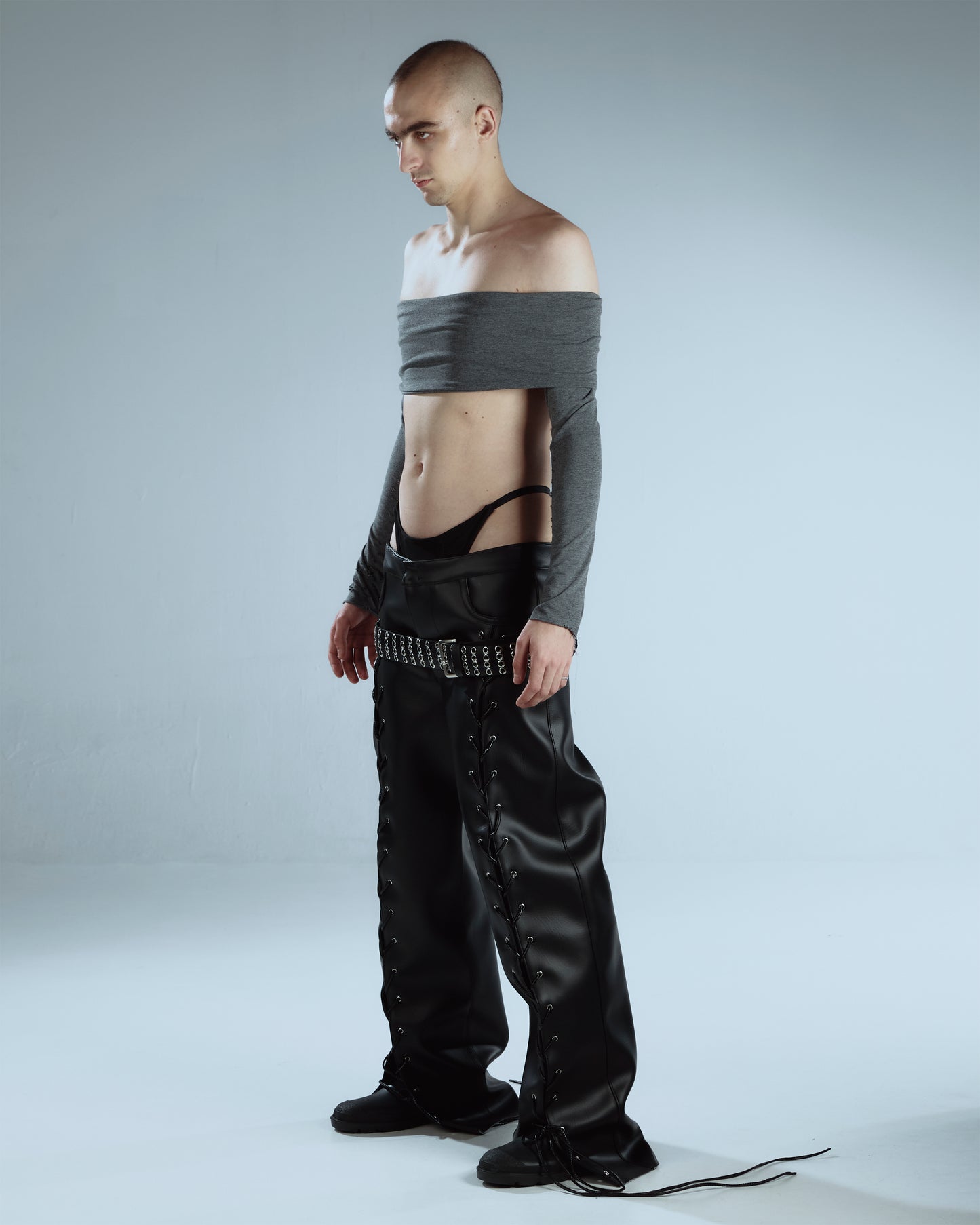 Bandeau Grey Top With Long Sleeves