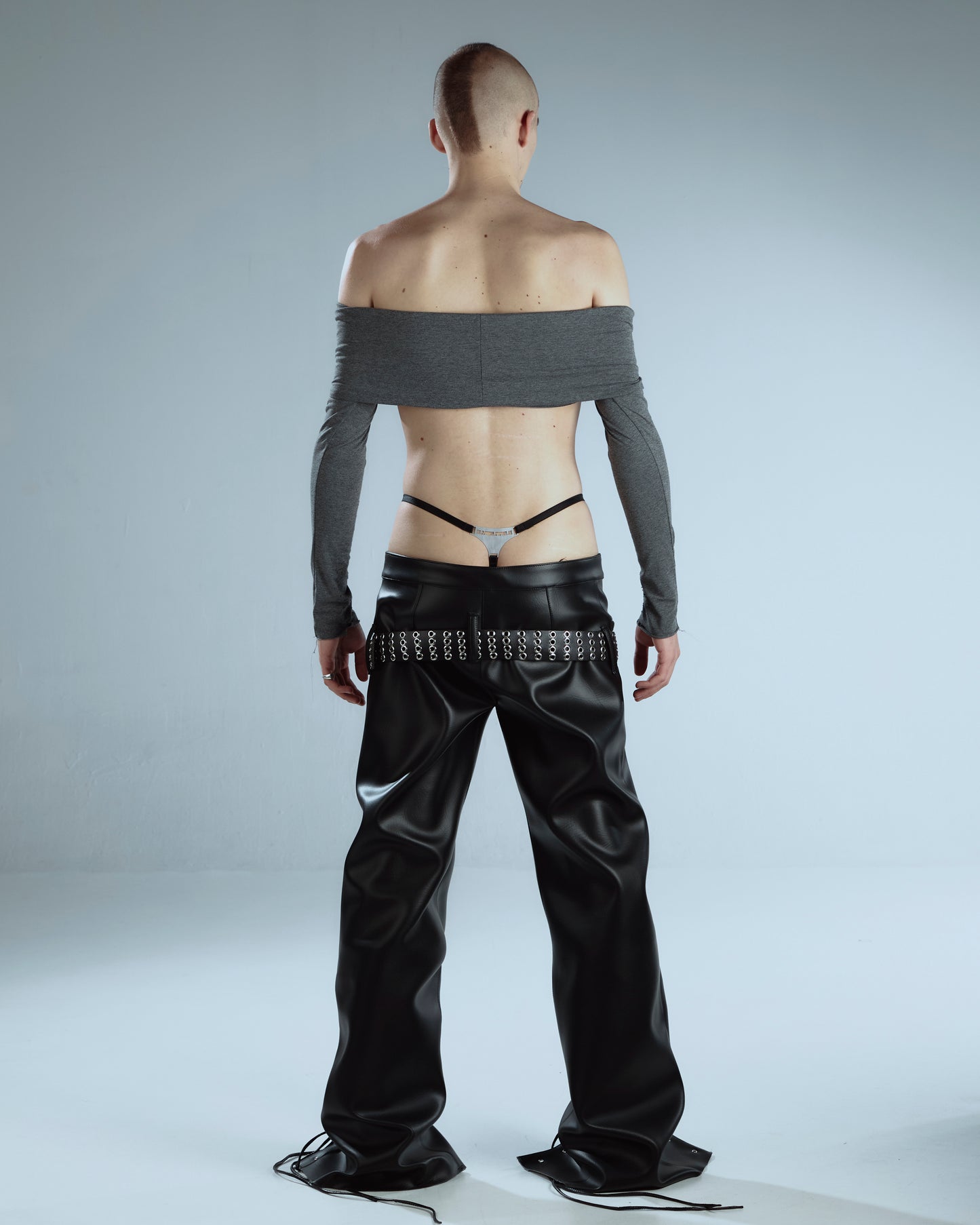 Bandeau Grey Top With Long Sleeves
