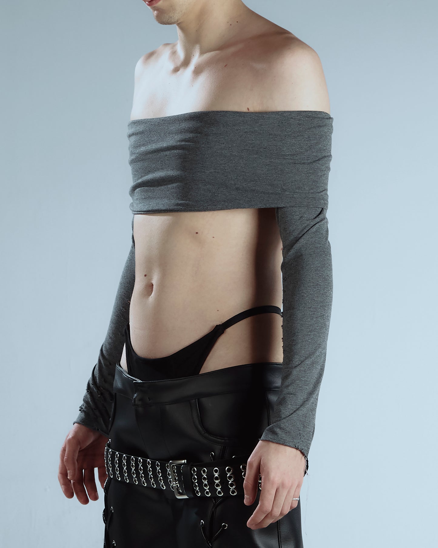 Bandeau Grey Top With Long Sleeves