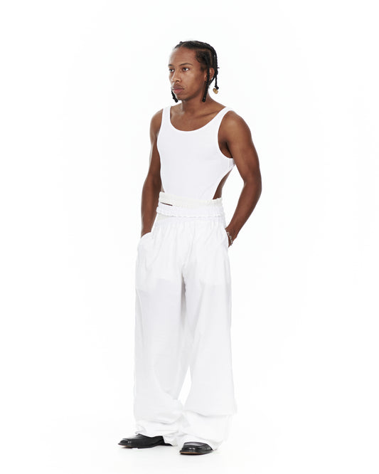 White Double Waistband Pants
