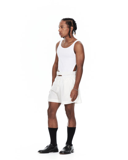 White Double Waistband Shorts