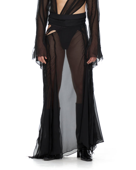 Double Waistband Black Skirt