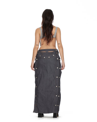 Long Denim Puzzle Skirt