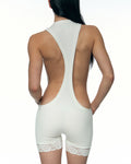 Fitted Jumpsuit with Lace Hem - White
