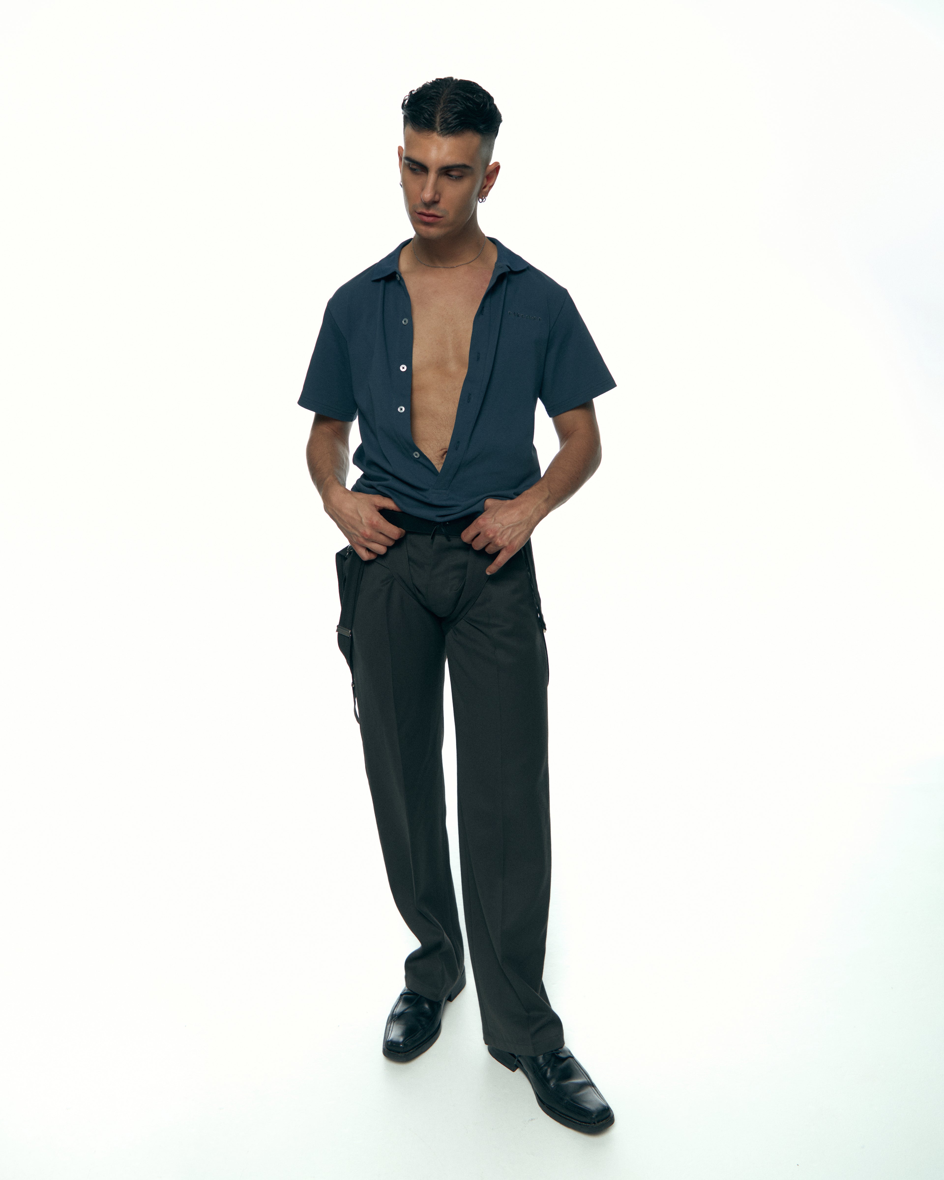 Plunge Polo - Muted Navy