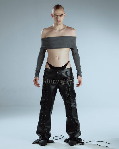Bandeau  Grey Top With Long Sleeves