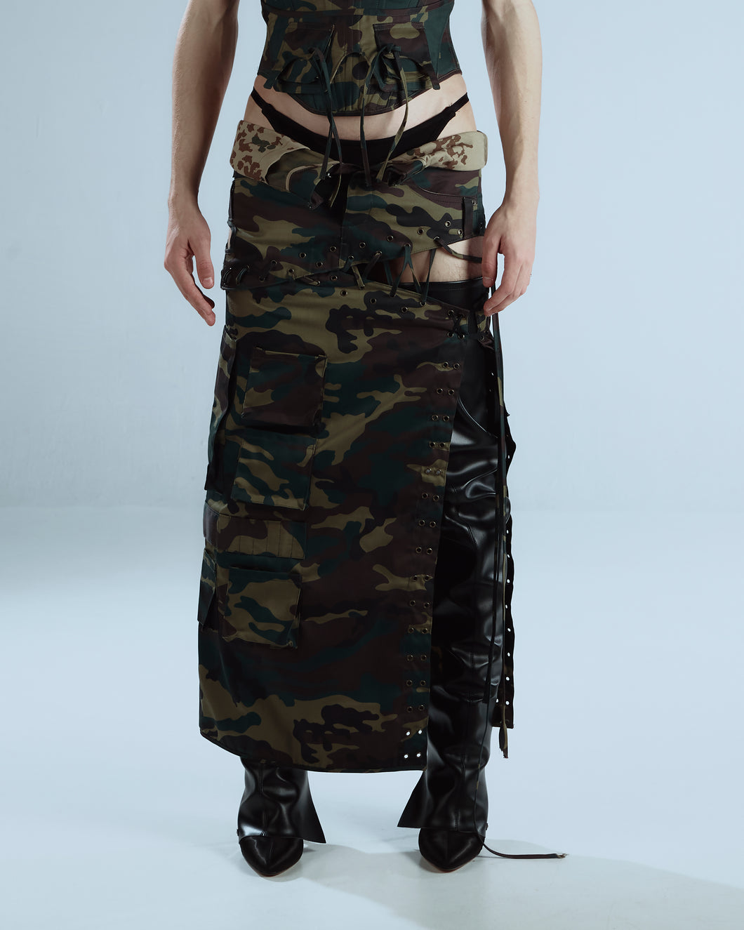 Rolled Waistband Camo Skirt